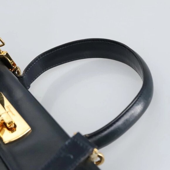 Salvatore Ferragamo Gancini Hand Bag Leather 2way Navy Gold - Picture 12 of 16